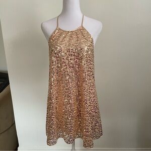 Sequin Halter Dress Backless With Bow Y2K